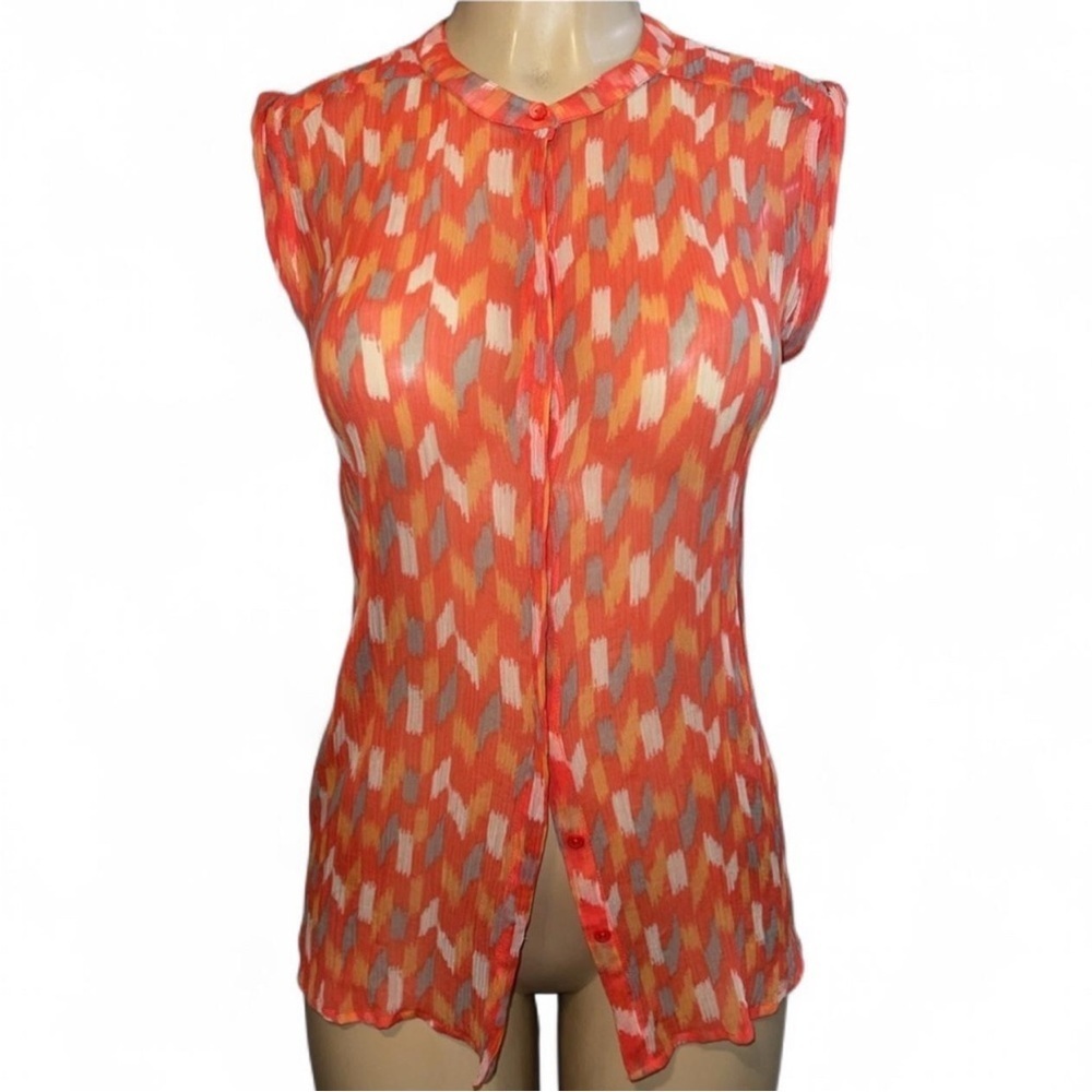 Lucky Brand Vibrant Abstract Sleeveless Silk-Blend Blouse – Size Small